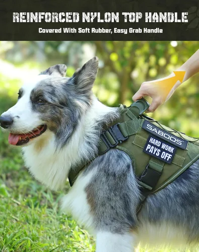 Miniatura 3 de Arnés militar para perro, sin tirones, con asa y Molle, de fácil control, arnés para perro, arnés de entrenamiento para caminar, ajustable, Verde