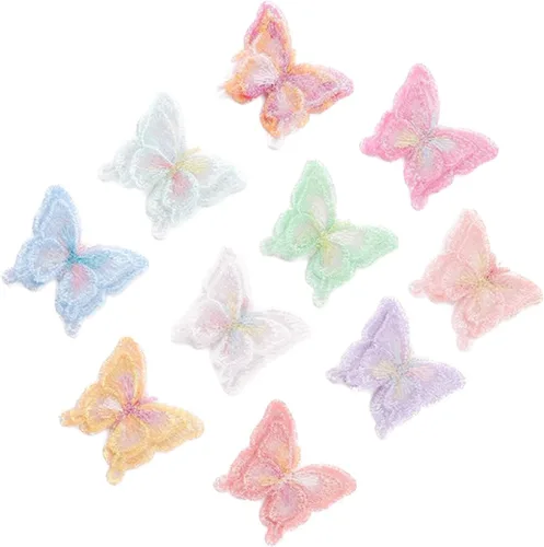 10 parches de encaje de mariposa coloridos, parches de organza de doble capa para boda, novia, accesorios para el cabello, cortina de vestir