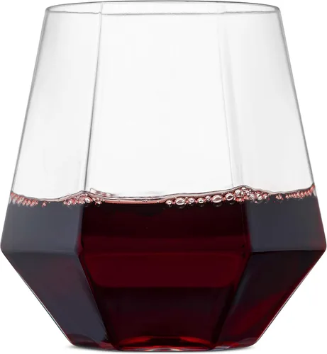 Miniatura 3 de Munfix Copas de vino de plástico sin tallo, paquete de 32 – en forma de diamante, irrompibles, desechables, de 12 onzas, de plástico transparente