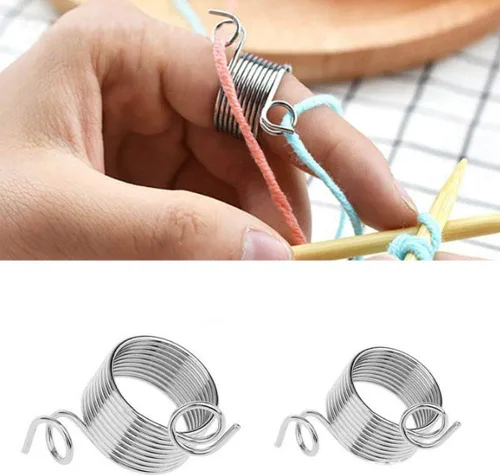 Miniatura 5 de Ymiko Anillos de tejer para hilos de hilo Anillo Adaptador de ganchillo Soporte de dedo Dedos Ayuda a la tensión Regulador Doble Dedal Tejedores Tu