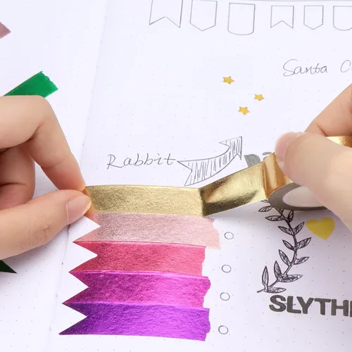Miniatura 5 de NatSumeBasics 3 cintas adhesivas Washi doradas metálicas de 32 pies x 0.6 pulgadas de papel de aluminio para manualidades, calcomanías adhesivas 3