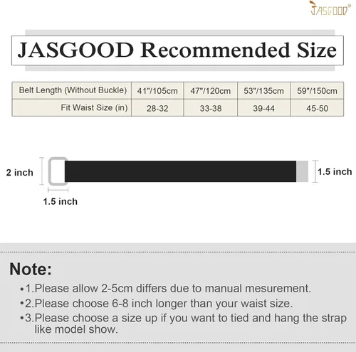 Miniatura 6 de JASGOOD Cinturones de tela de lona para hombres y mujeres, cinturones de tela con hebilla de doble anillo negro, paquete de 2