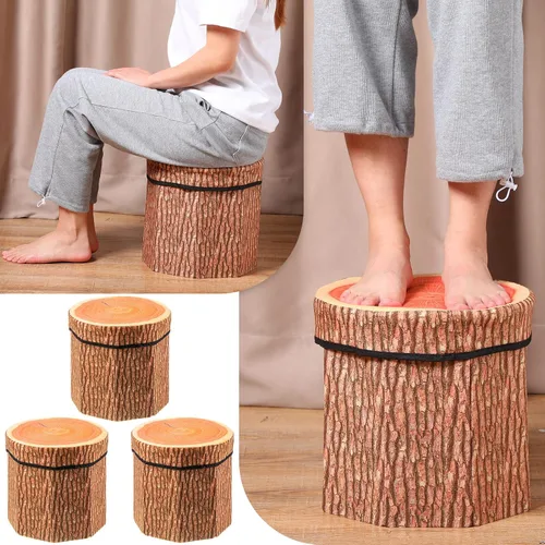 Miniatura 5 de Amylove Paquete de 3 taburetes de almacenamiento de tocones de árbol, taburete otomano de 12 x 12 pulgadas, bonita caja de juguetes plegable