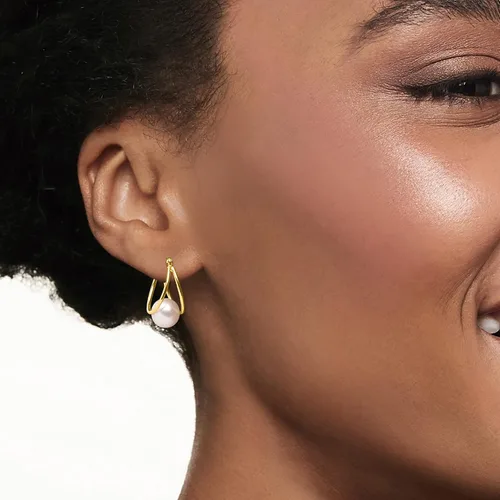 Miniatura 2 de Ross-Simons 8-9mm Cultured Pearl Double-Hoop Earrings in 14kt Yellow Gold. 34