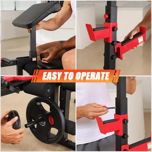 Miniatura 5 de Aceshin Banco de Pesas Olímpico, Banco de Pesas Ajustable de 900 LBS y Rack de Sentadillas, Set de Press de Banca con Extensión de Piernas, Negro