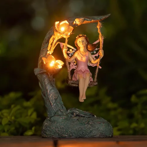 Miniatura 8 de Suyorpe Decoración de estatua de hada de flores de jardín al aire libre, divertidas figuras de hadas oscilantes para patio, césped, porche, regalos