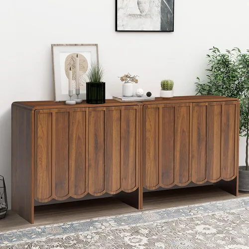 Miniatura 11 de ORRD Aparador Buffet de Acento, Gabinetes de Almacenamiento con 2 Puertas, Gabinete de Madera Estilo Granja con Estantes Ajustables y Panel Ondulado
