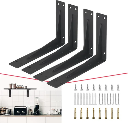 Miniatura 9 de CLT Soporte de Estante Negro, 12" X 5" Un Cuarto de Pulgada (1/4") de Grosor - Carga Máxima: 440 lb Rústico Industrial Moderno Granja Resistente