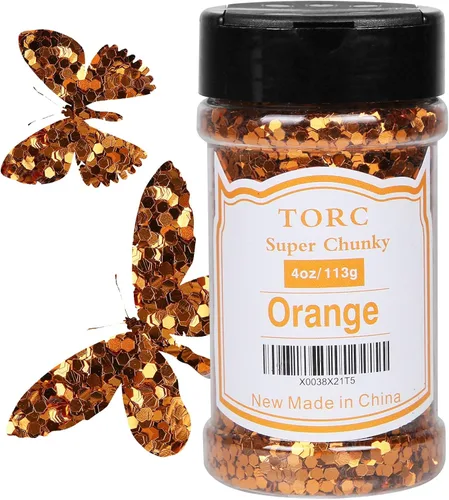 TORC Brillantina gruesa dorada y naranja de 4 onzas para resina, manualidades, arte de uñas, cosméticos, festivales, maquillaje, 1/10 (0.098 in)