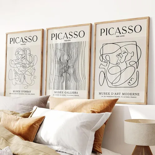 Miniatura 2 de Picasso - Póster de pared abstracto de líneas femeninas para dormitorio, Picasso The Kiss, The Love, The Hug, juego de decoración de pared, pintura