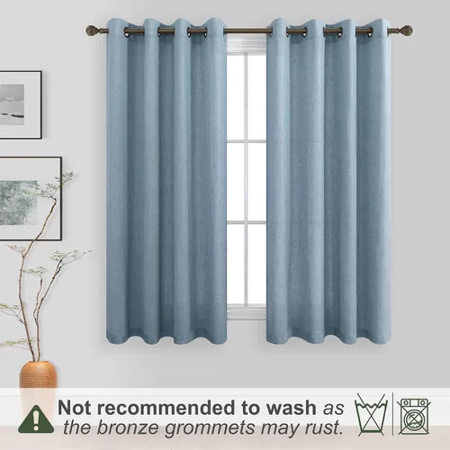 Miniatura 2 de KOUFALL Cortinas transparentes de mezcla de lino con ojales de bronce azul piedra de 52x45 pulgadas de largo para baño y dormitorio, gris azul