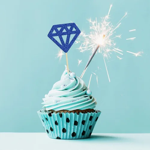 Miniatura 6 de 24 piezas de anillos de diamantes para cupcakes con purpurina azul profundo, anillos de boda, para boda, compromiso, aniversario, fiesta de San