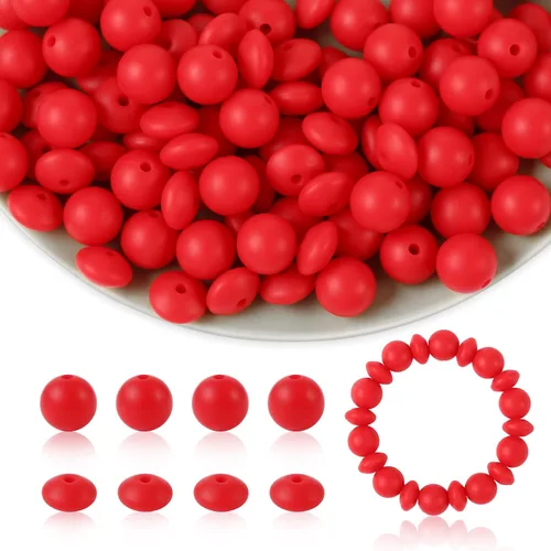 Miniatura 8 de 100 cuentas de silicona de 0.472 pulgadas para llavero, bolígrafo, collar, pulsera, manualidades, goma focal suelta a granel (rosa)