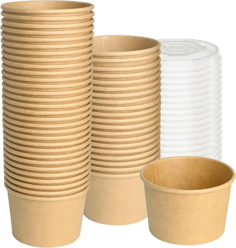 Miniatura 8 de ESSENTIAL Tazas de helado de papel, 50 piezas 8 onzas Cuencos desechables para postres para alimentos calientes o fríos, tapas no incluidas