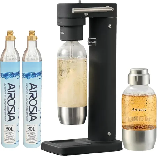 Miniatura 9 de Carbonata cualquier bebida Airosia - Máquina para hacer agua con gas de acero inoxidable 304, máquina carbonatadora con botellas sin BPA (1 L+0.5 L)
