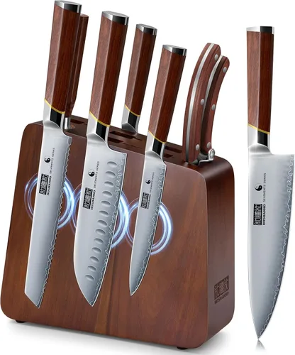 Miniatura 8 de HOSHANHO Juego de cuchillos de 3 piezas, juego de cuchillos de cocina japoneses ultraafilados de acero súper afilado, juego de cuchillos de chef