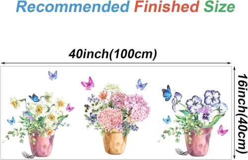 Miniatura 7 de Maydahui Calcomanías de pared coloridas para macetas de mariposa (40 x 16 pulgadas), calcomanías de pared para cocina, sala de estar, dormitorio