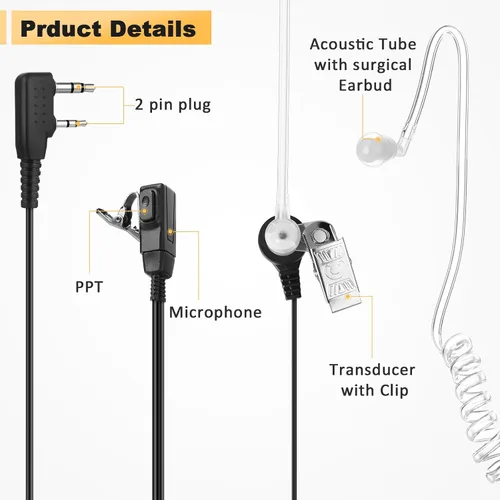 Miniatura 3 de Weewooday Paquete de 20 auriculares Walkie Talkies con micrófono de radio de 2 pines, auriculares de tubo acústico compatibles con Baofeng UV-5R