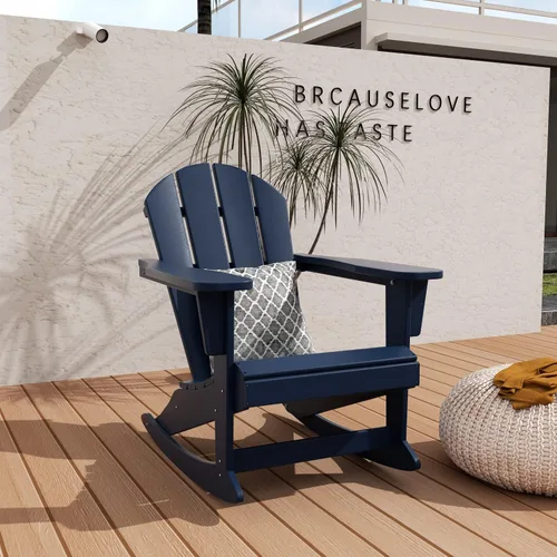 Miniatura 27 de WO Home Furniture Silla Mecedora de Patio al Aire Libre Tradicional HDPE Resistente a los Rayos UV (Negro)