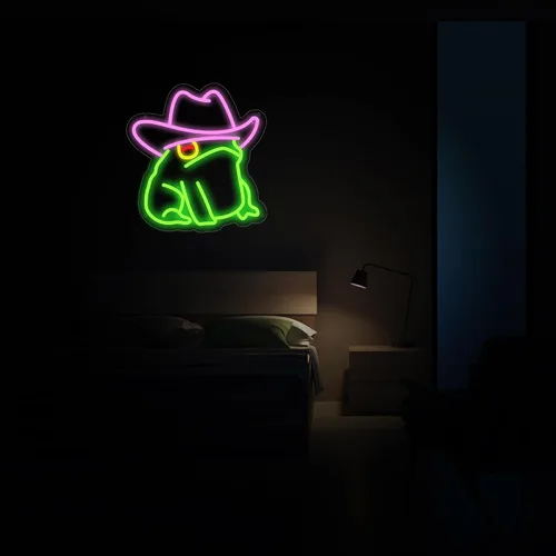 Miniatura 9 de Señal de neón de rana vaquera, señal de neón LED de sapo vaquero para decoración de pared, señal de luz de neón regulable para dormitorio, sala