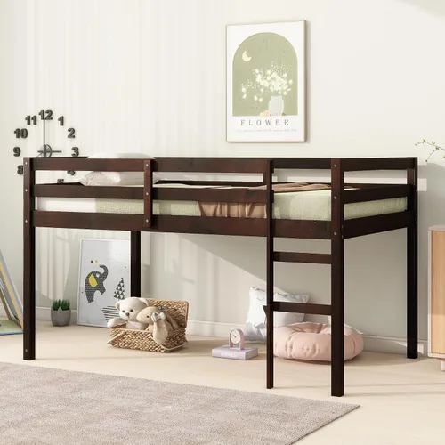 Cama tipo loft de madera maciza con escalera para niños y niñas, plataforma de cama con listones de madera reforzada, no necesita somier, madera de