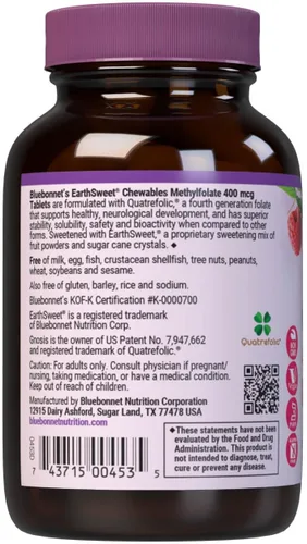 Miniatura 3 de Bluebonnet Earth Sweet Cellular Active Methylfolate 400 mcg comprimidos masticables, 90