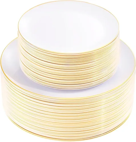 Miniatura 21 de KIRE 175 platos de plástico azul con borde plateado y cubiertos desechables con mango azul y tazas de borde plateado, servilleta de mano y vajilla