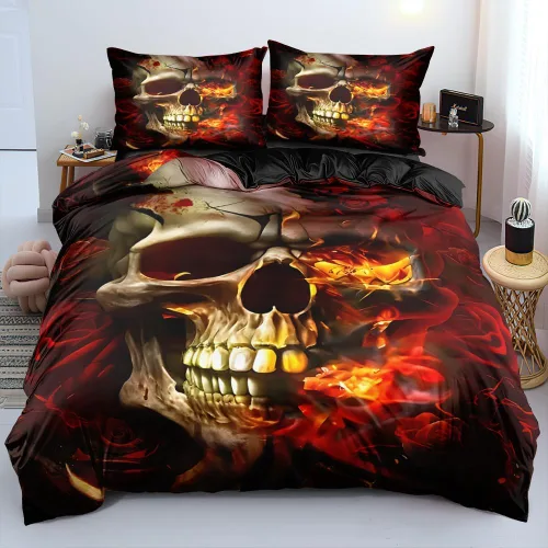 Miniatura 12 de Juego de funda de edredón con diseño de calavera de la muerte de Holiyjog, tamaño queen, juego de ropa de cama gótica, funda de edredón con diseño