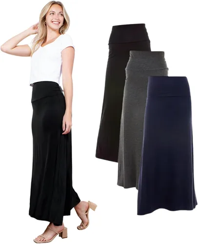 Miniatura 15 de Azules 3 Pack Women’s Maxi Skirt – Soft Stretchy Rayon Fold Over High Waist Long Flowy Boho Skirt for Casual or Dressy Wear