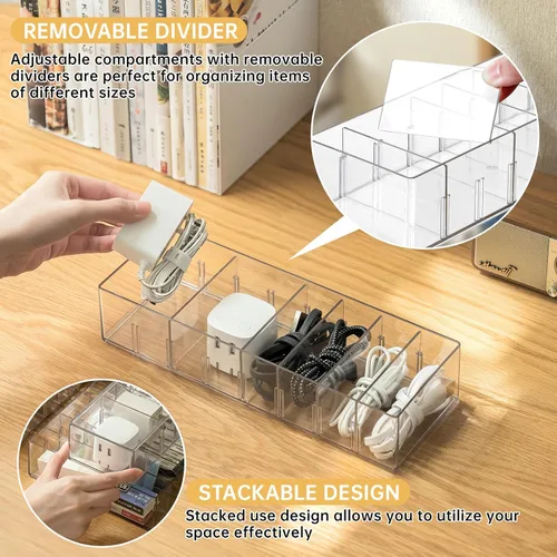 Miniatura 2 de FRETONBA Paquete de 2 Cajas Organizadoras de Almacenamiento de Cables con 8 Compartimentos y 14 Sujetadores de Alambre, Organizador de Cargadores