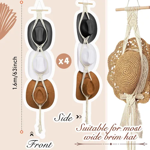 Miniatura 2 de Organizador de sombreros bohemio para colgar en la pared, ganchos de madera para colgar en la pared, para colgar en la pared, para colgar sombreros