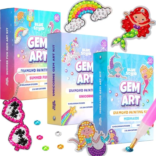 Miniatura 9 de Blue Squid Kits de Arte de Diamante para Niños – Sirena - Juego de Regalo de Arte de Gemas 5D Divertido y Fácil para Llaveros, Adhesivos