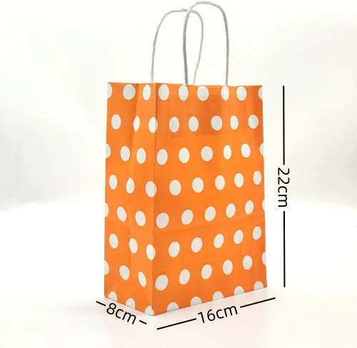 Miniatura 2 de JEYE Paquete de 12 bolsas de regalo de lunares naranjas con asa, bolsas de papel kraft de tamaño mediano a granel, bolsas de papel reciclables