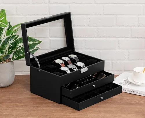 Miniatura 7 de Oyydecor Joyero para reloj, organizador de piel sintética, organizador de almacenamiento de madera para almacenamiento y exhibición, regalos