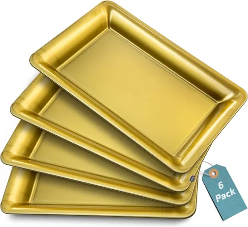 Miniatura 17 de Bandeja de Servir de Plástico Transparente (Paquete de 4) Bandejas y Platos Desechables Transparentes con Borde Dorado para Servir Alimentos