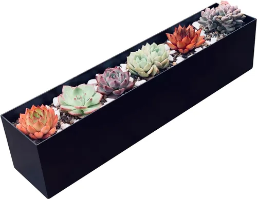 Miniatura 7 de Maceta moderna de canal de metal - Maceta rectangular para suculentas - Macetas para alféizar de 32" - Decorativa para interior/exterior, mesa