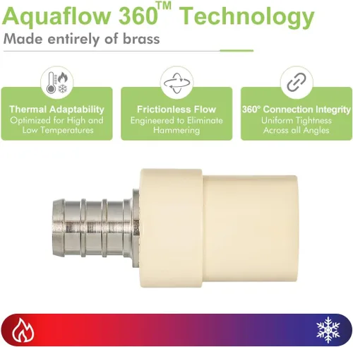 Miniatura 6 de Paquete de 2 adaptadores de transición de CPVC de 1/2 pulgada Pex x 1/2 pulgadas, accesorios PEX de latón resistente para conexión de tubería PEX-B