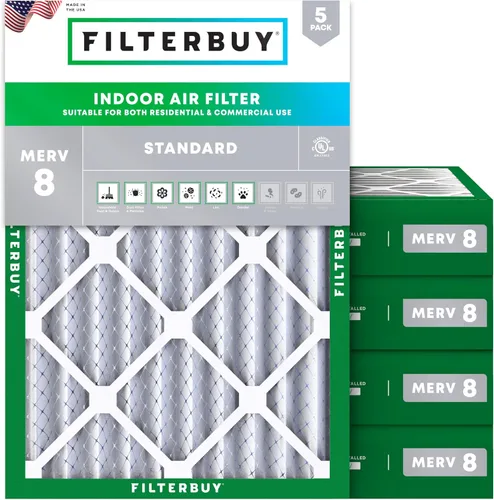 Miniatura 11 de Filterbuy Filtro de aire de 8 x 14 x 1 pulgadas MERV 8, protección contra el polvo (paquete de 5), filtros de aire de repuesto plisados HVAC