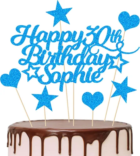 Miniatura 12 de Decoración personalizada para tarta de cumpleaños con cualquier edad y nombre, decoración de pastel de fiesta 16 18 21 40 60, tarjeta con purpurina