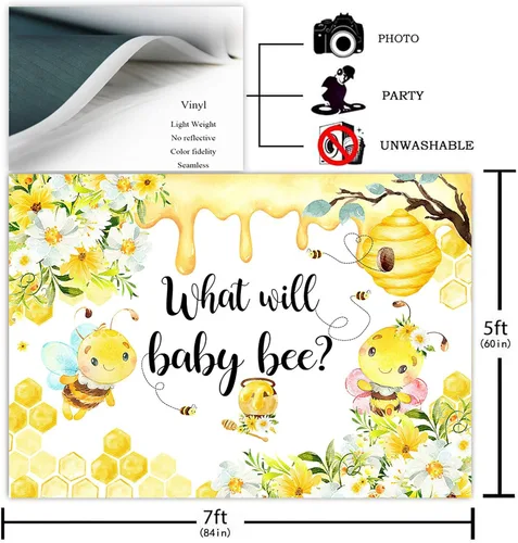 Miniatura 2 de Avezano Fondo de revelación de género de abeja con diseño de girasol What Will Baby Bee Gender Reveal Party Decor Photography Background (7 x 5 pies)