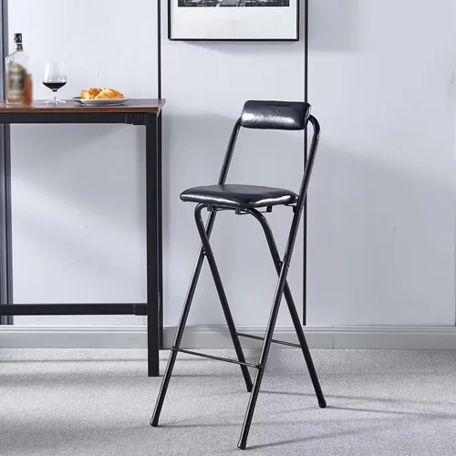 Miniatura 6 de Taburete de bar plegable, 26 pulgadas/28 pulgadas/30 pulgadas, taburetes altos plegables portátiles con soporte trasero y reposapiés, taburetes