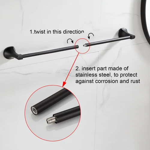 Miniatura 3 de BGL Juego de accesorios de baño, barra de toalla extensible ajustable negro mate, juego de accesorios de baño de 4 piezas, soporte para papel