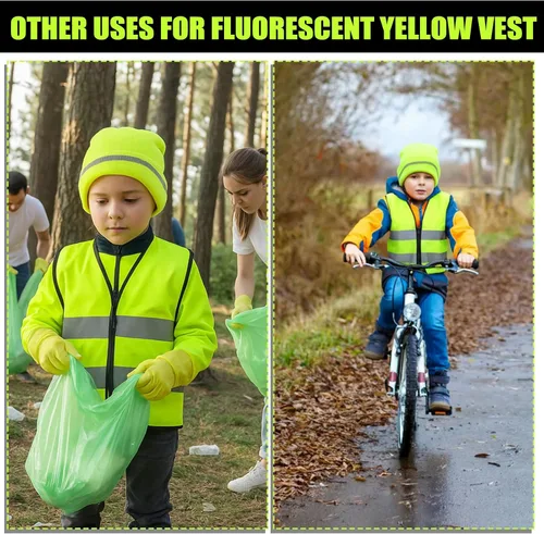 Miniatura 6 de Berlune Conjunto de 2 piezas de chaleco y gorro de caza para niños, ropa de caza reflectante, chalecos para senderismo nocturno al aire libre
