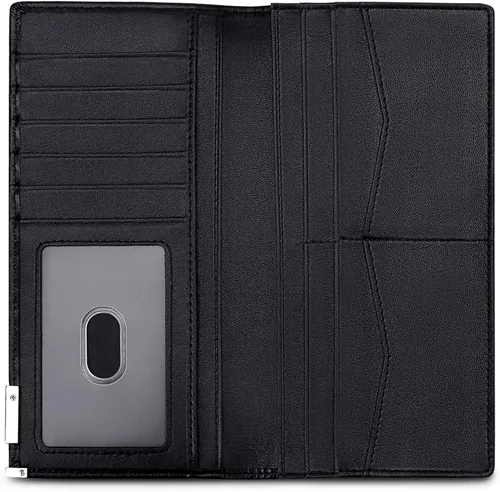 Miniatura 6 de Huztencor Carteras largas para hombre, billetera plegable de cuero con bloqueo RFID y cremallera, Cartera RFID