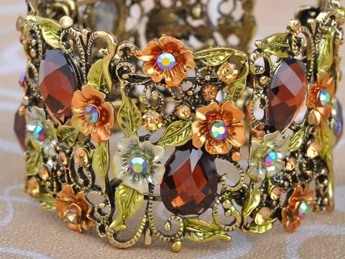 Miniatura 2 de Alilang Brazalete inspirado en antigüedades con jardín de flores y estrás