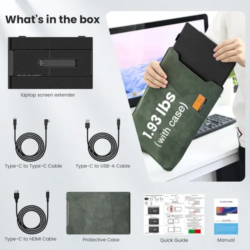 Miniatura 8 de Extensor de pantalla para laptop, 14 pulgadas, ultrafino y ligero, monitor de viaje portátil FHD de 1080P, Plug & Play, monitor extendido portátil