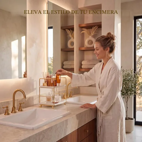 Miniatura 5 de FSyueyun Organizador de Encimera de Baño de 2 Niveles, Instalación Sin Herramientas, Organizador de Estante de Maquillaje de Plásticos Premium