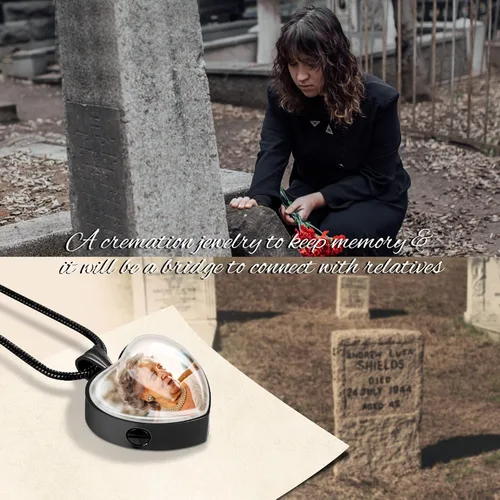 Miniatura 3 de Bivei Collar de urna para cenizas, collar personalizado de cenizas de recuerdo fotográfico, joyería de cremación para cenizas para mujeres y hombres