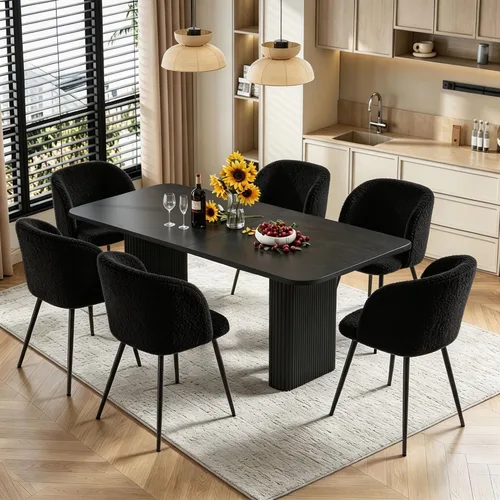 Miniatura 13 de Homedot Juego de 2 sillas de comedor tapizadas de barril negro, modernas sillas de cocina de mediados de siglo, cómodas con asiento acolchado
