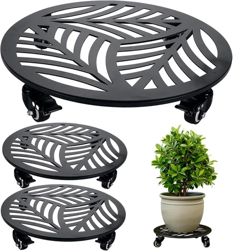 Miniatura 25 de 1 paquete de 30 cm de gran organizador de plantas de metal con 3 ruedas de PU metálicas, soporte rodante para plantas con ruedas para interiores